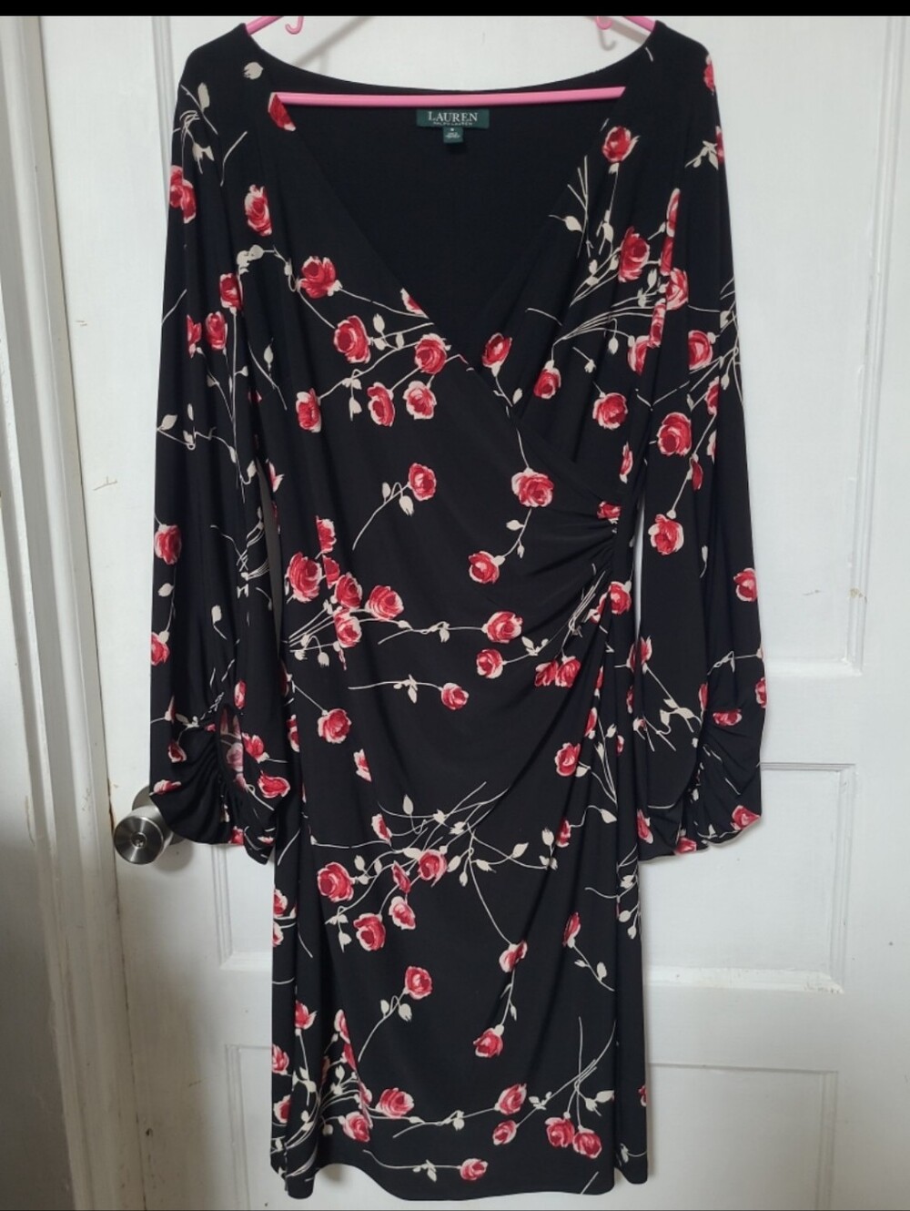 Lauren Ralph Lauren Black Midi Dress with Red Floral Print 8